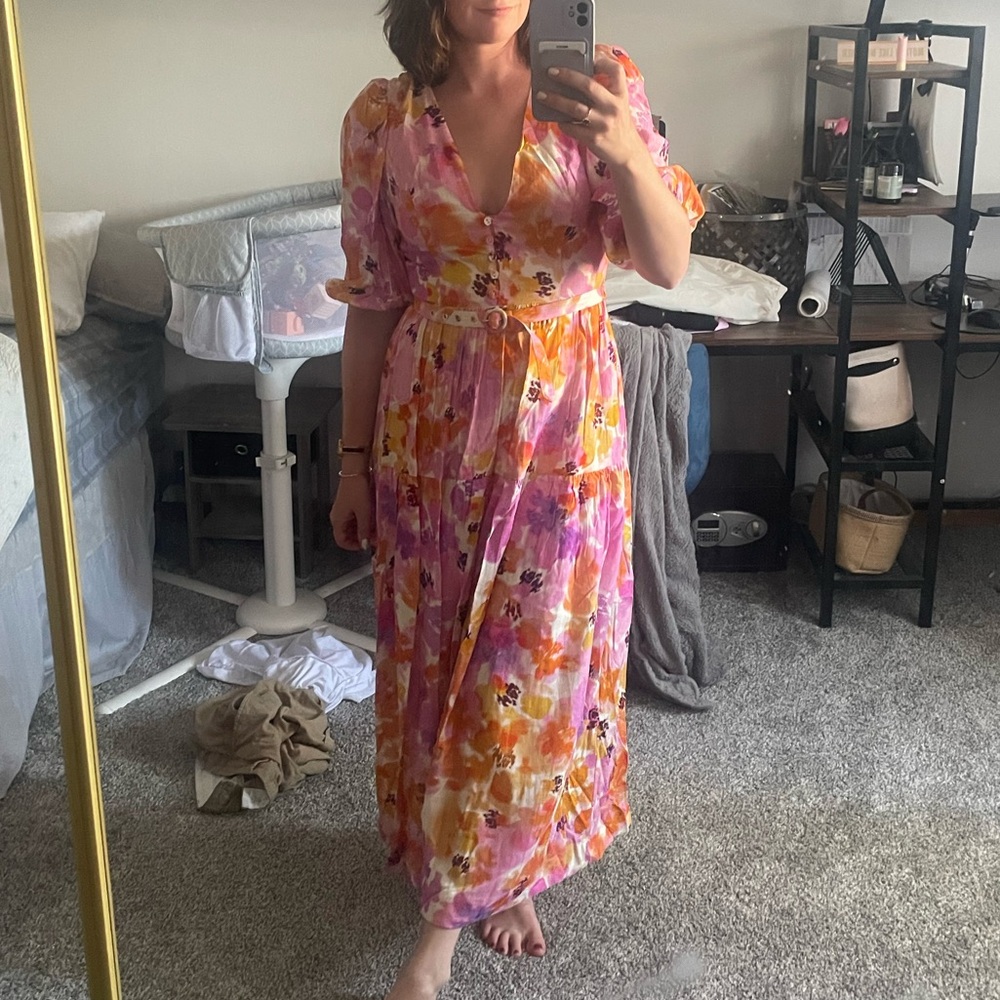 NWT NICHOLAS Celie Basset Floral Linen Blend Midi Dress 8